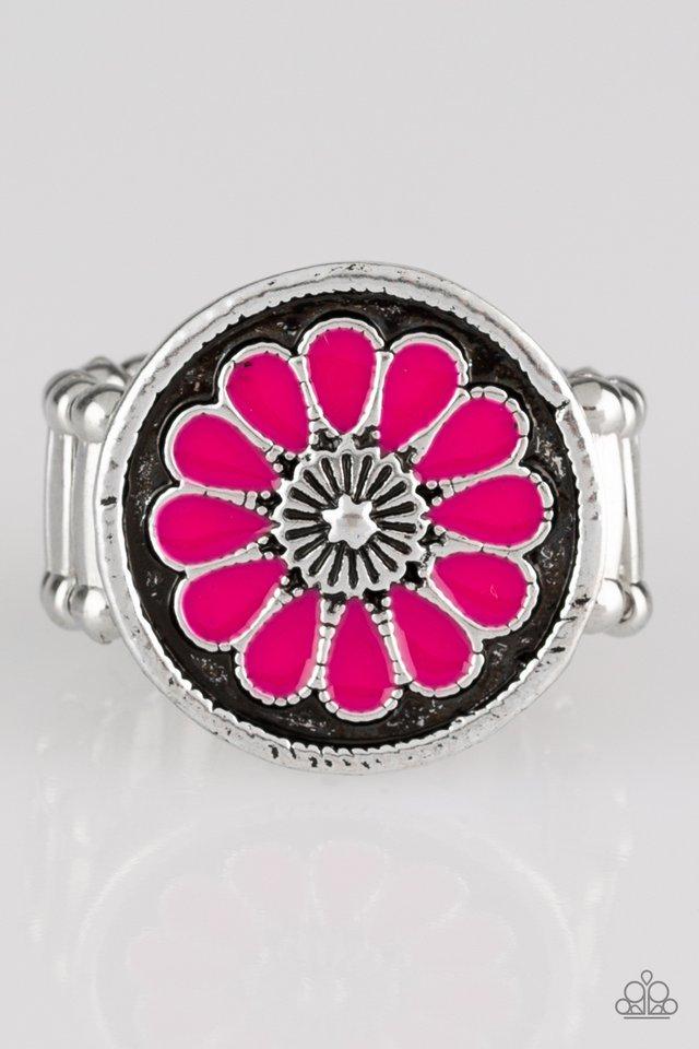 Garden View Pink Flower Ring - Paparazzi Accessories- lightbox - CarasShop.com - Paparazzi Jewelry by Cara Jewels