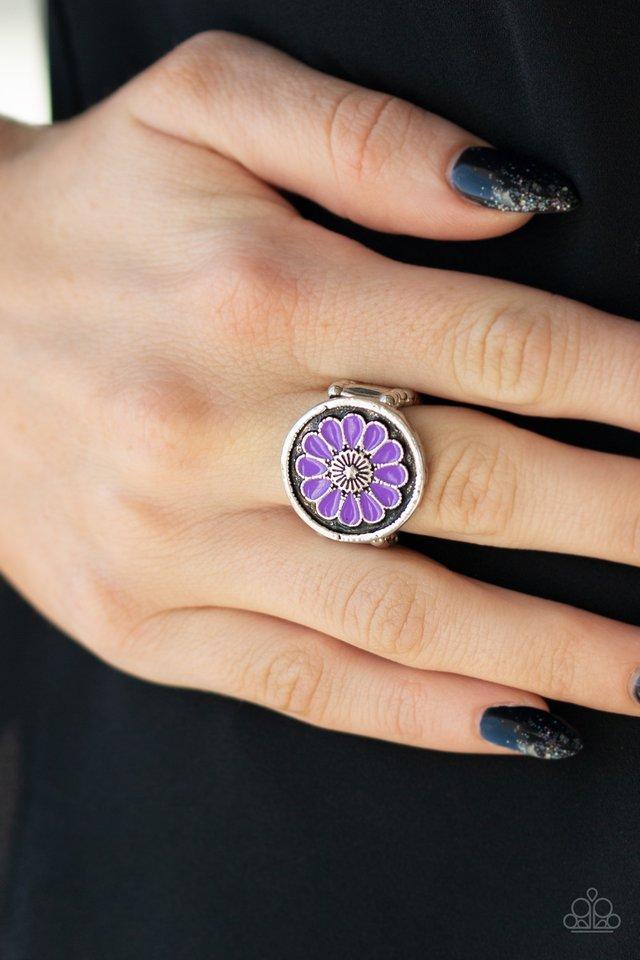 Garden View Purple Flower Ring - Paparazzi Accessories- lightbox - CarasShop.com - Paparazzi Jewelry by Cara Jewels