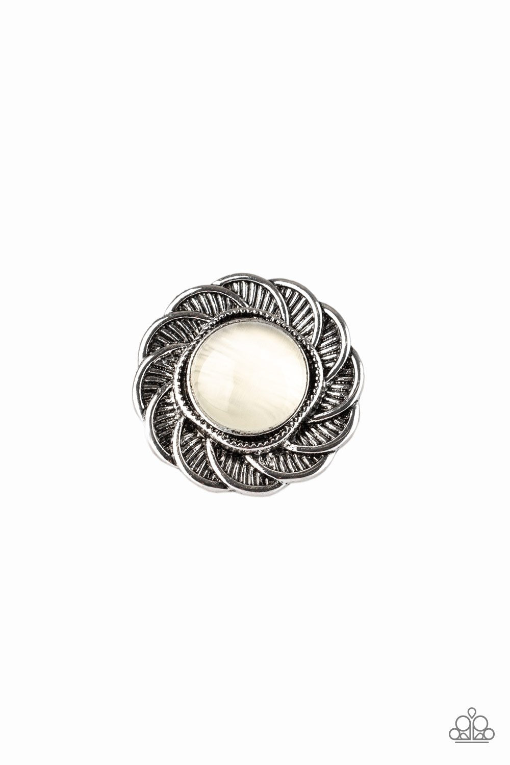 Gardenia Glow White Moonstone Flower Ring - Paparazzi Accessories- lightbox - CarasShop.com - Paparazzi Jewelry by Cara Jewels