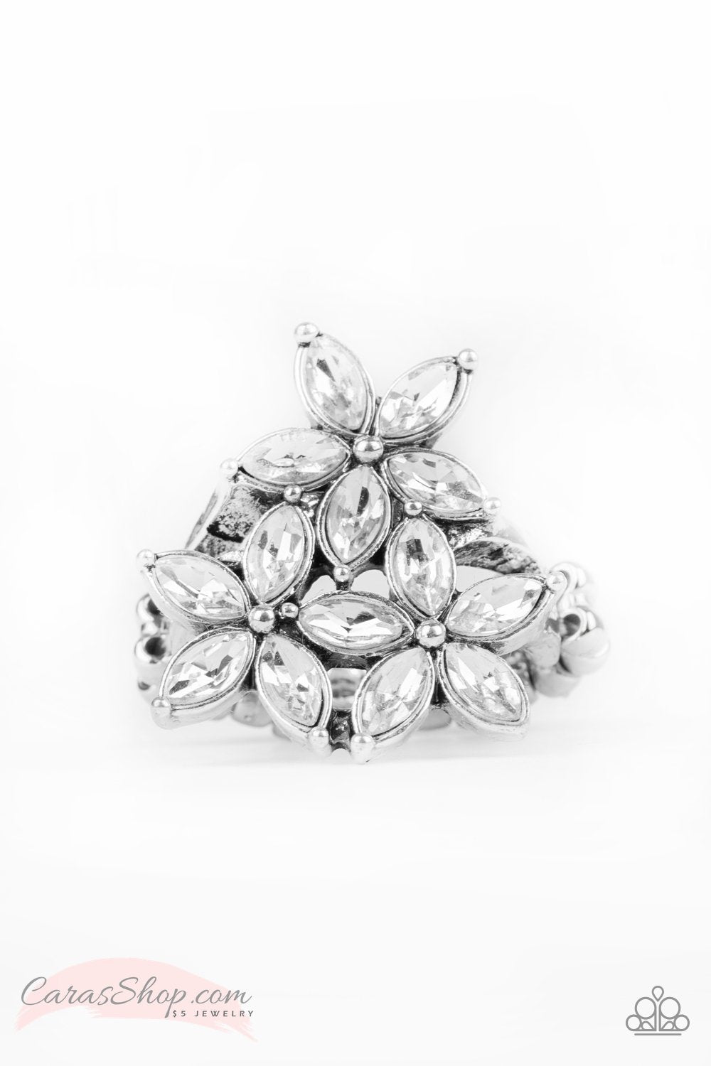 Gardenia Grandeur White Flower Ring - Paparazzi Accessories- lightbox - CarasShop.com - Paparazzi Jewelry by Cara Jewels