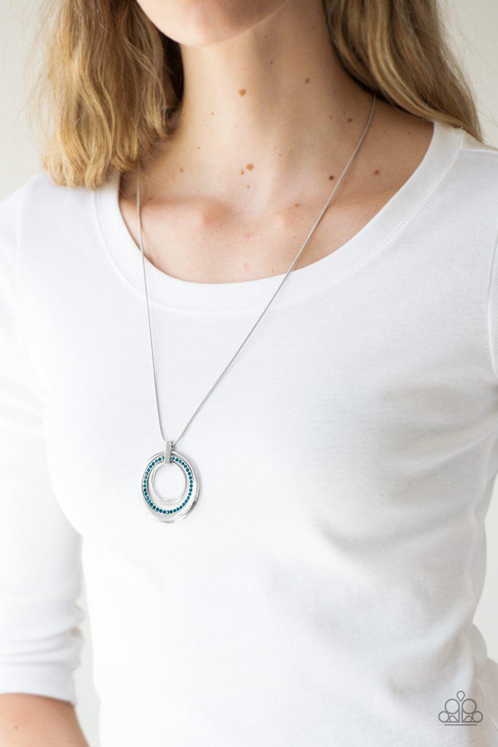 Gather Around Gorgeous Blue and Silver Pendant Necklace - Paparazzi Accessories- on model - CarasShop.com - Paparazzi Jewelry by Cara Jewels