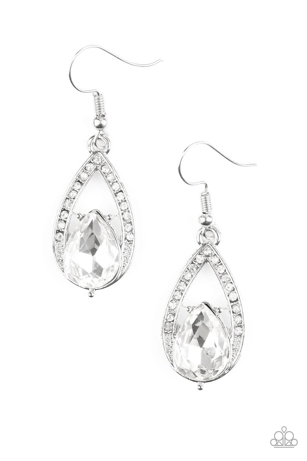 Gatsby Grandeur White Gem Teardrop Earrings - Paparazzi Accessories- lightbox - CarasShop.com - Paparazzi Jewelry by Cara Jewels