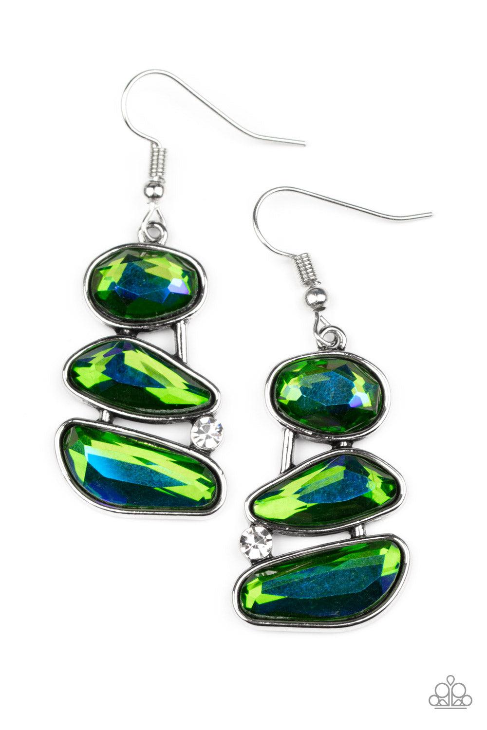 Gem Galaxy Green Earrings - Paparazzi Accessories- lightbox - CarasShop.com - Paparazzi Jewelry by Cara Jewels