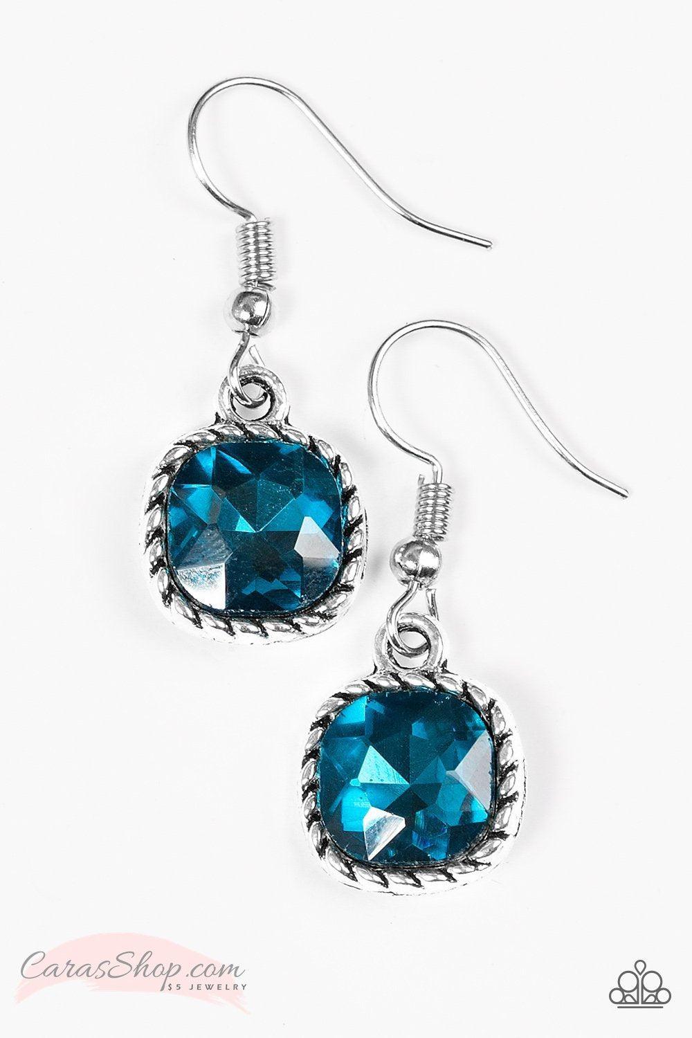 Gem Hunt Blue Gem Earrings - Paparazzi Accessories- lightbox - CarasShop.com - Paparazzi Jewelry by Cara Jewels