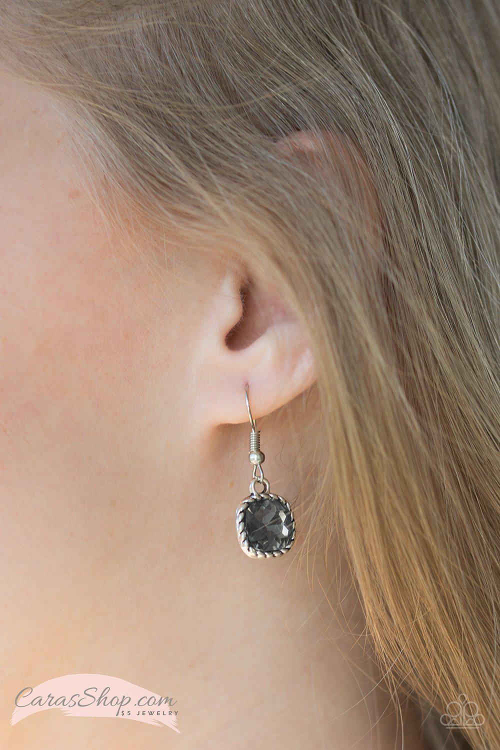 Gem Hunt Silver Gem Earrings - Paparazzi Accessories- on model - CarasShop.com - Paparazzi Jewelry by Cara Jewels