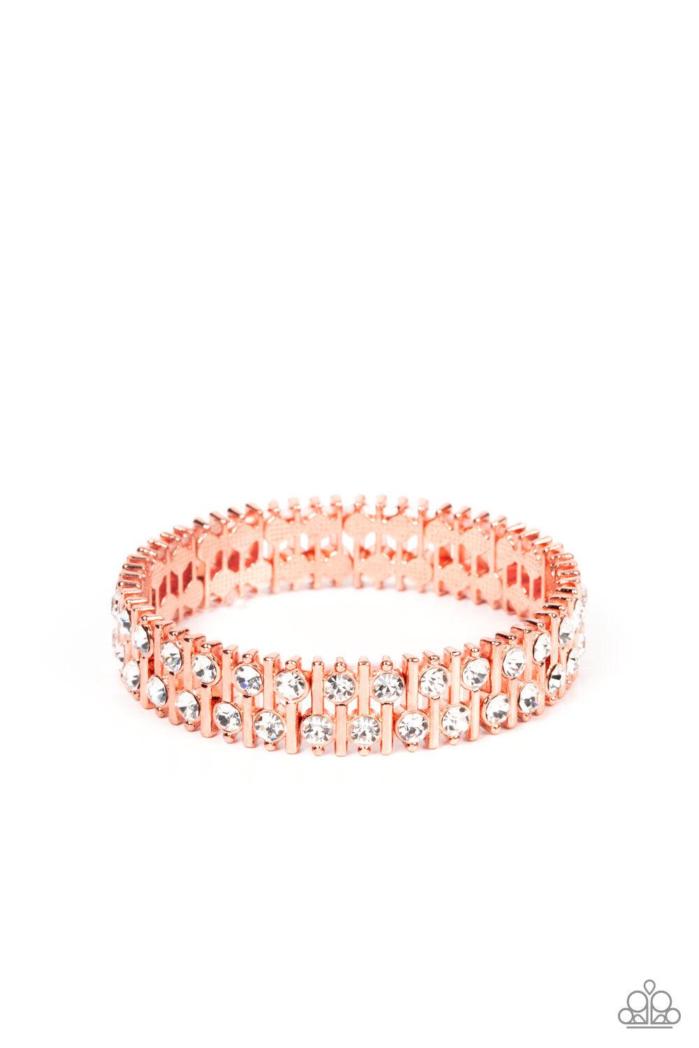 Generational Glimmer Copper & White Rhinestone Bracelet - Paparazzi Accessories- lightbox - CarasShop.com - Paparazzi Jewelry by Cara Jewels