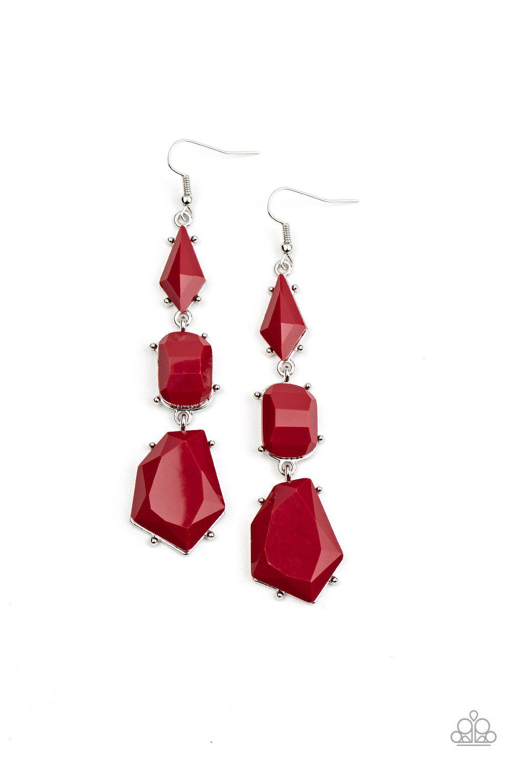 Geo Getaway Red Earrings - Paparazzi Accessories- lightbox - CarasShop.com - Paparazzi Jewelry by Cara Jewels