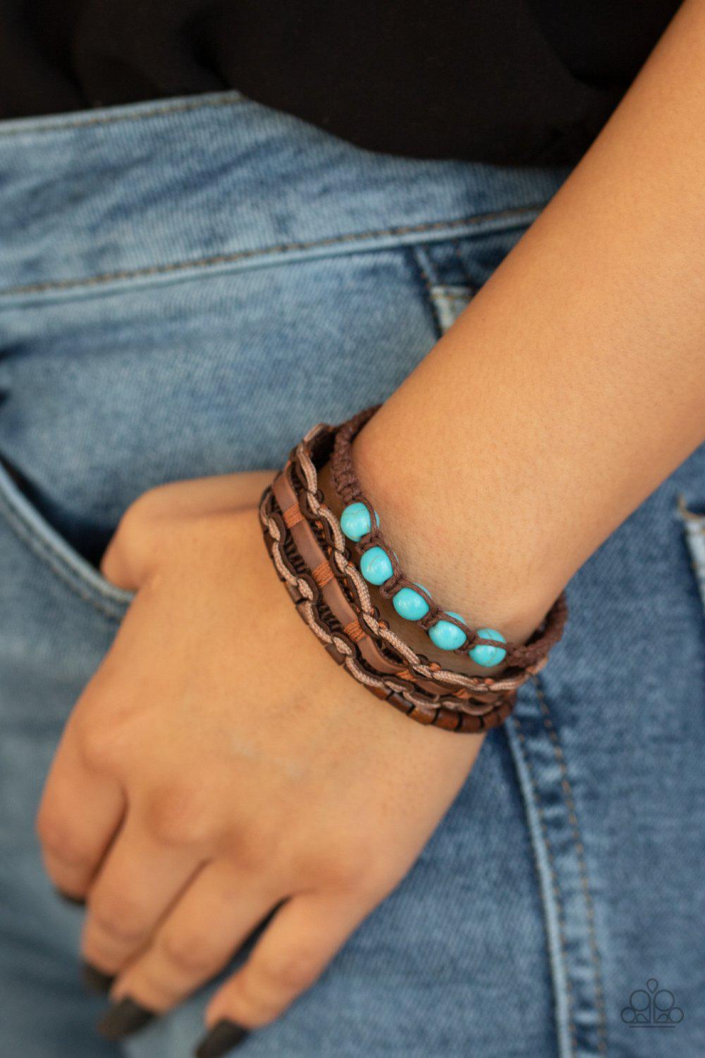 Geo Rio Turquoise Blue Stone Urban Sliding Knot Bracelet - Paparazzi Accessories- on model - CarasShop.com - Paparazzi Jewelry by Cara Jewels