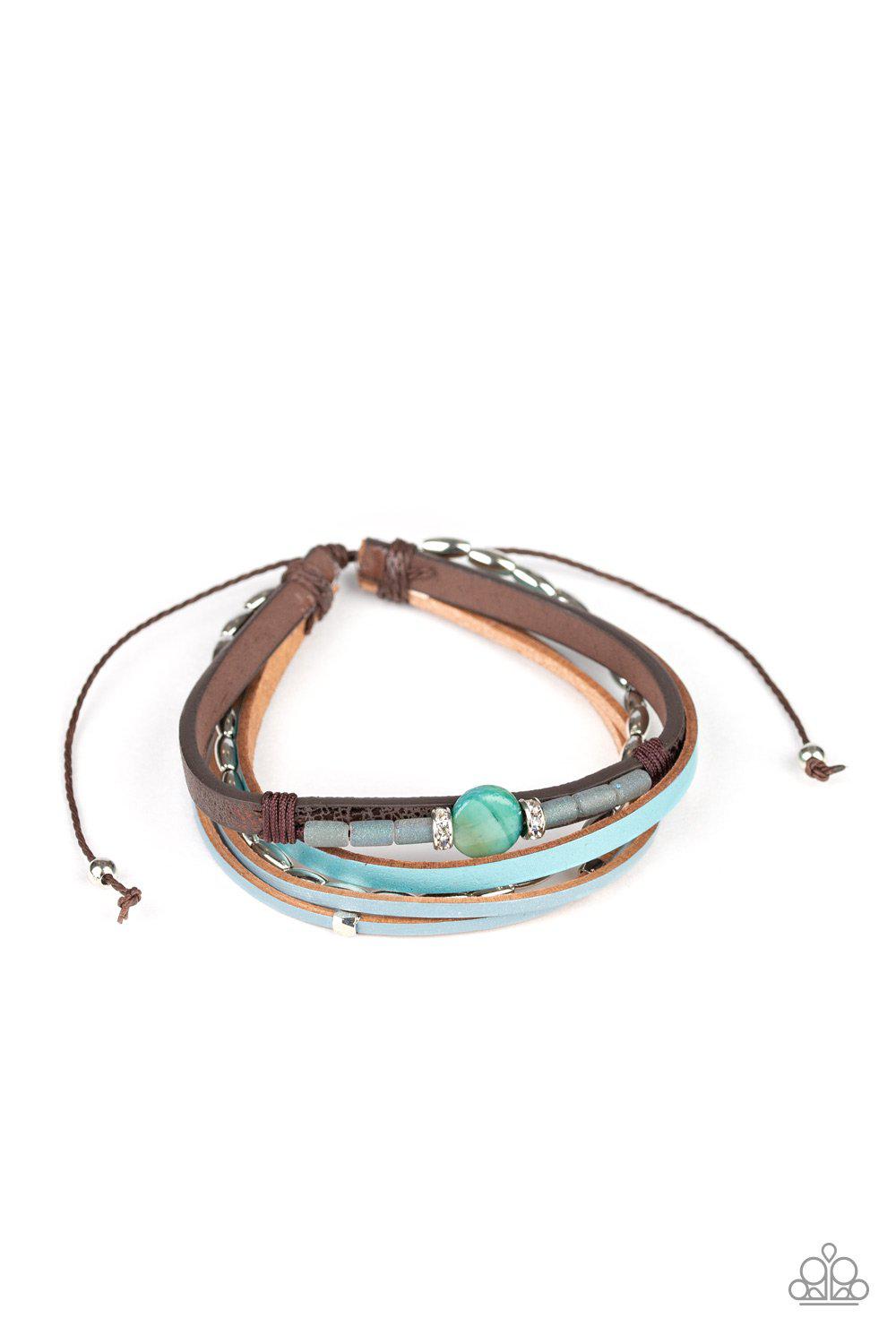 Geo Trek Blue Stone and Leather Urban Knot Bracelet - Paparazzi Accessories- lightbox - CarasShop.com - Paparazzi Jewelry by Cara Jewels