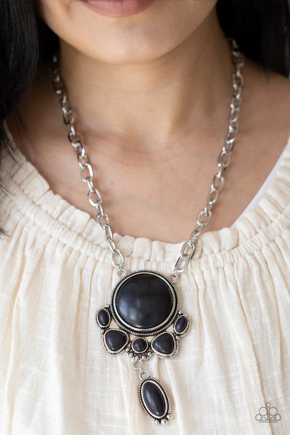 Geographically Gorgeous Black Stone Necklace - Paparazzi Accessories- on model - CarasShop.com - Paparazzi Jewelry by Cara Jewels