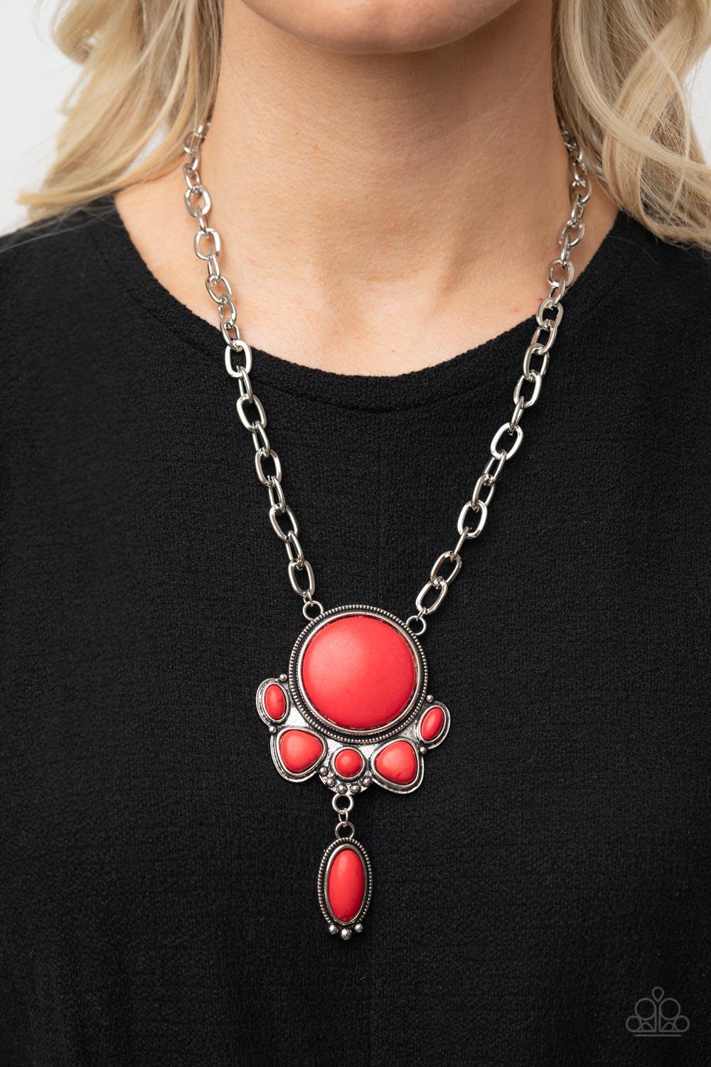 Geographically Gorgeous Red Stone Necklace - Paparazzi Accessories- on model - CarasShop.com - Paparazzi Jewelry by Cara Jewels