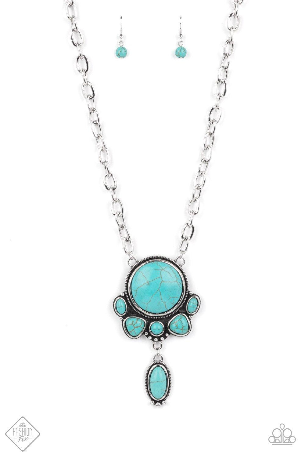 Geographically Gorgeous Turquoise Blue Stone and Silver Necklace - Paparazzi Accessories- lightbox - CarasShop.com - Paparazzi Jewelry by Cara Jewels