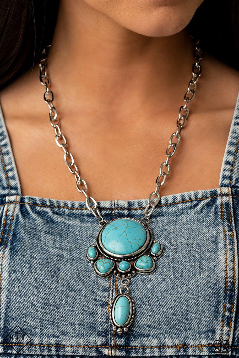 Geographically Gorgeous Turquoise Blue Stone and Silver Necklace - Paparazzi Accessories- on model - CarasShop.com - Paparazzi Jewelry by Cara Jewels
