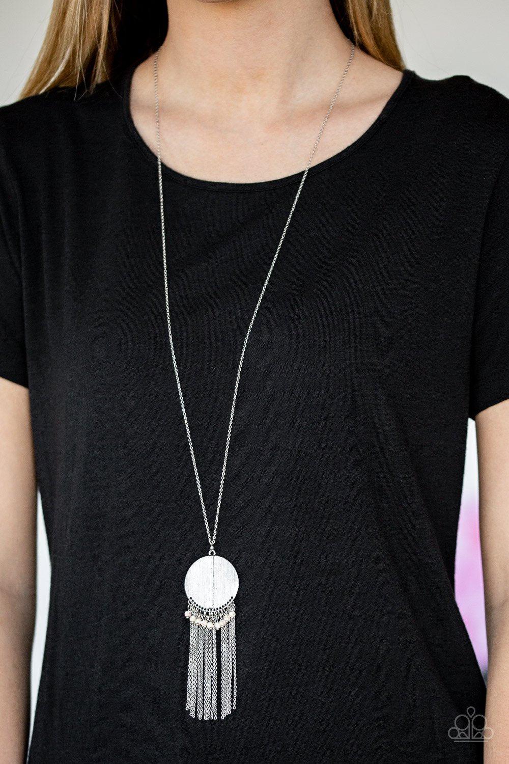 Get a ROAM White Necklace - Paparazzi Accessories- on model - CarasShop.com - Paparazzi Jewelry by Cara Jewels
