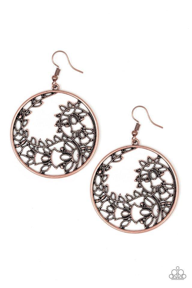 Get Into VINE Copper Filigree Earrings - Paparazzi Accessories- lightbox - CarasShop.com - Paparazzi Jewelry by Cara Jewels