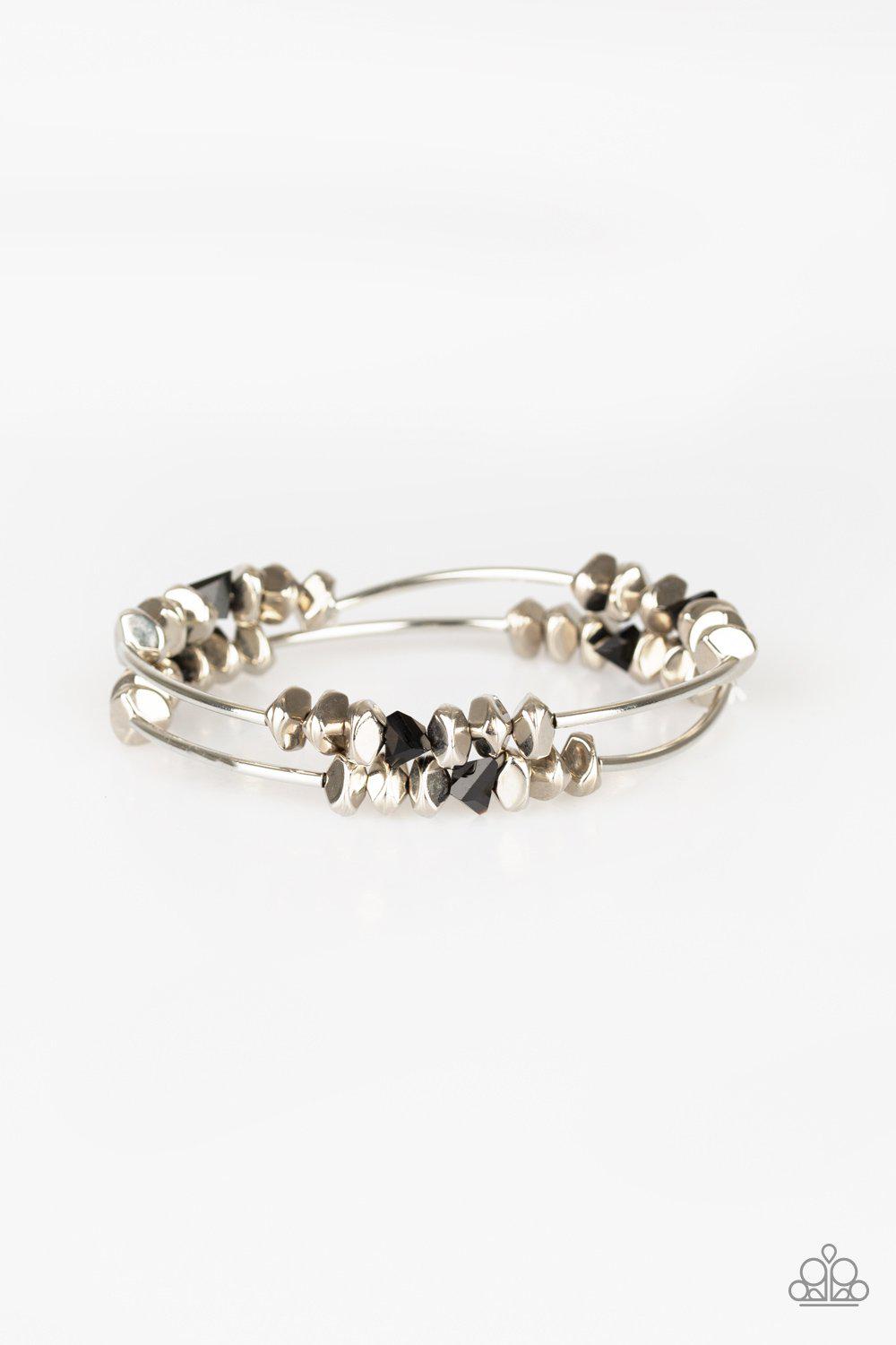 Get the Glow On The Road Black and Silver Bracelet Set - Paparazzi Accessories- lightbox - CarasShop.com - Paparazzi Jewelry by Cara Jewels