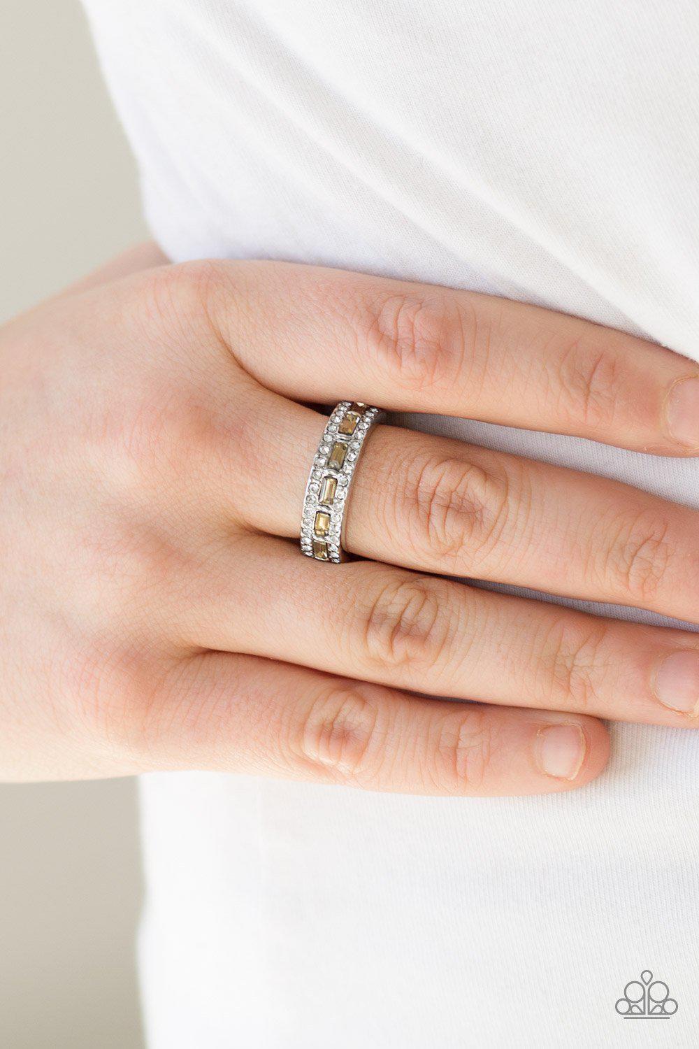 Get The Loot Brown Ring - Paparazzi Accessories- on model - CarasShop.com - Paparazzi Jewelry by Cara Jewels