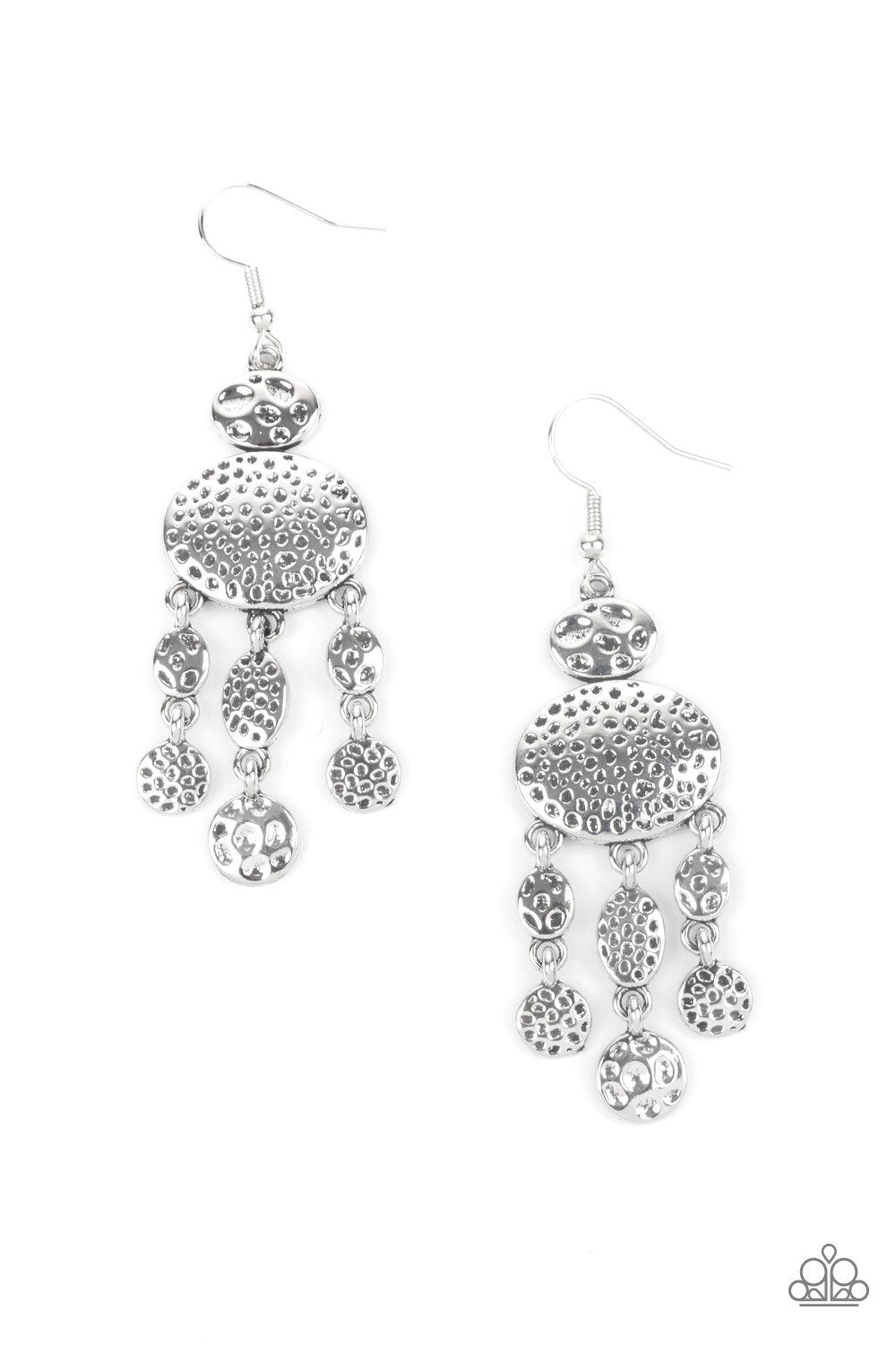Get Your ARTIFACTS Straight Silver Earrings - Paparazzi Accessories- lightbox - CarasShop.com - Paparazzi Jewelry by Cara Jewels