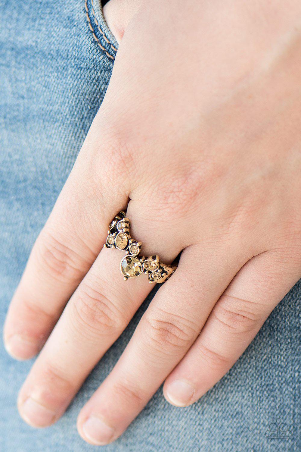 Get Your Glitter On Brass Gem Ring - Paparazzi Accessories- on model - CarasShop.com - Paparazzi Jewelry by Cara Jewels