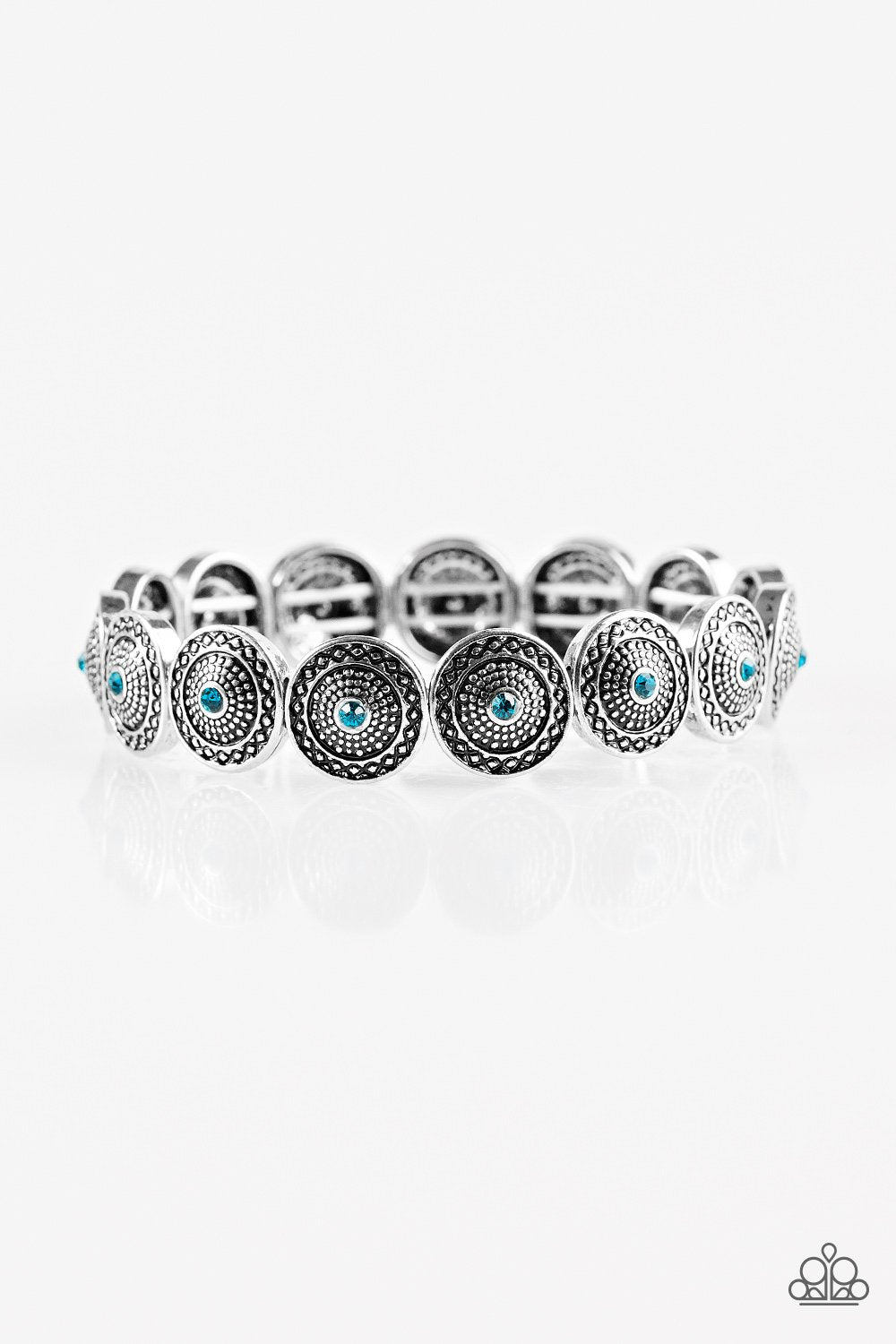 Get Your Shine On Silver and Blue Gem Bracelet - Paparazzi Accessories- lightbox - CarasShop.com - Paparazzi Jewelry by Cara Jewels
