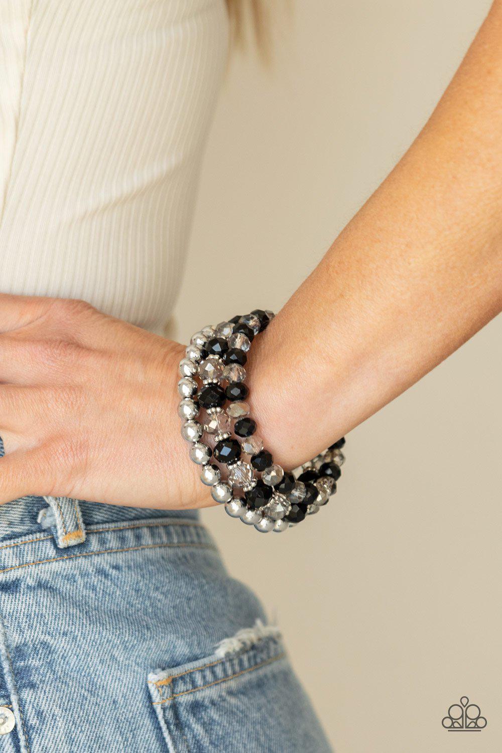 Gimme Gimme Black, Smoky and Silver Infinity Wrap Bracelet - Paparazzi Accessories- on model - CarasShop.com - Paparazzi Jewelry by Cara Jewels