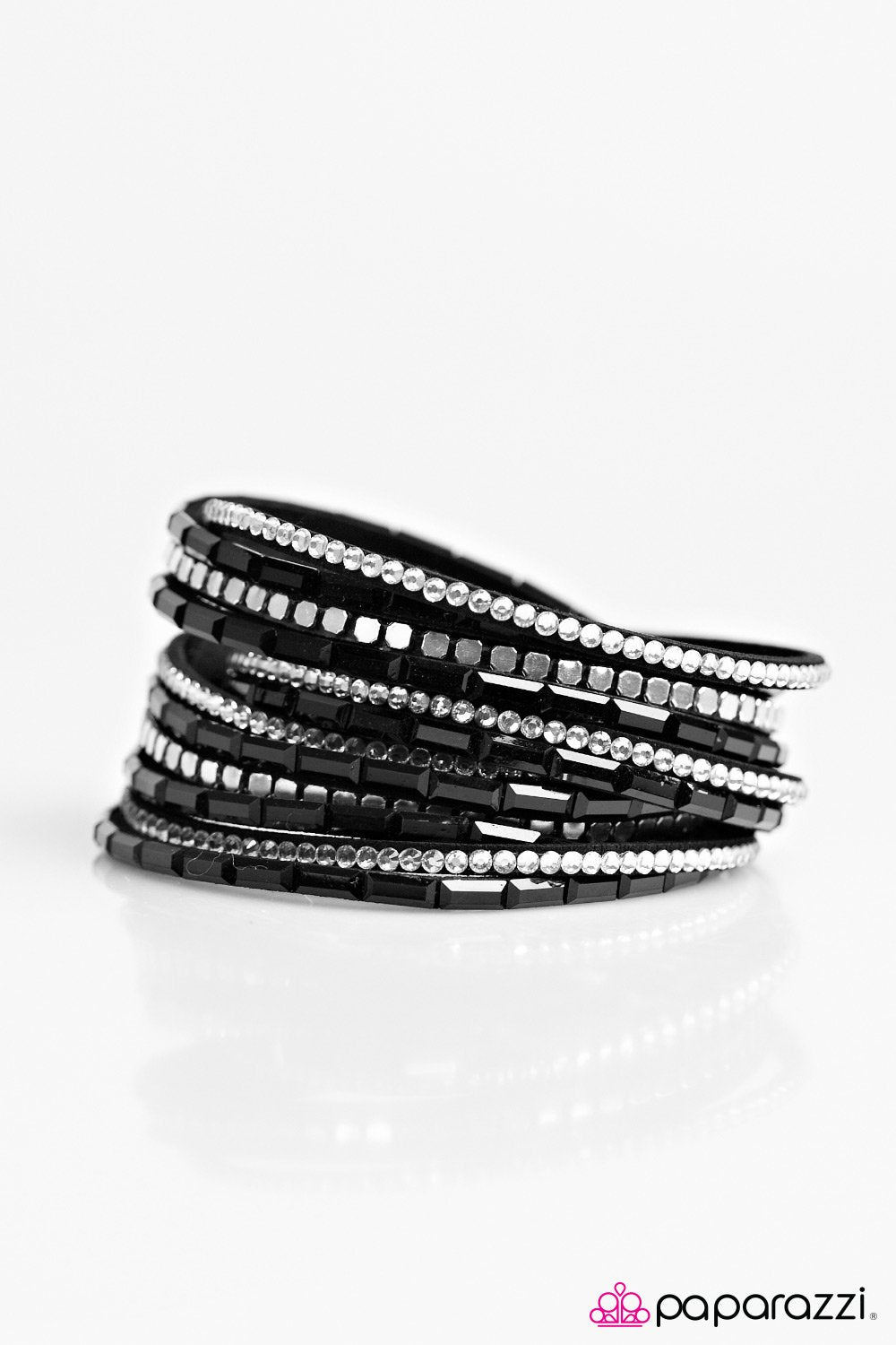 Gimme Some Sugar Black and Silver Double-wrap Snap Bracelet - Paparazzi Accessories- lightbox - CarasShop.com - Paparazzi Jewelry by Cara Jewels