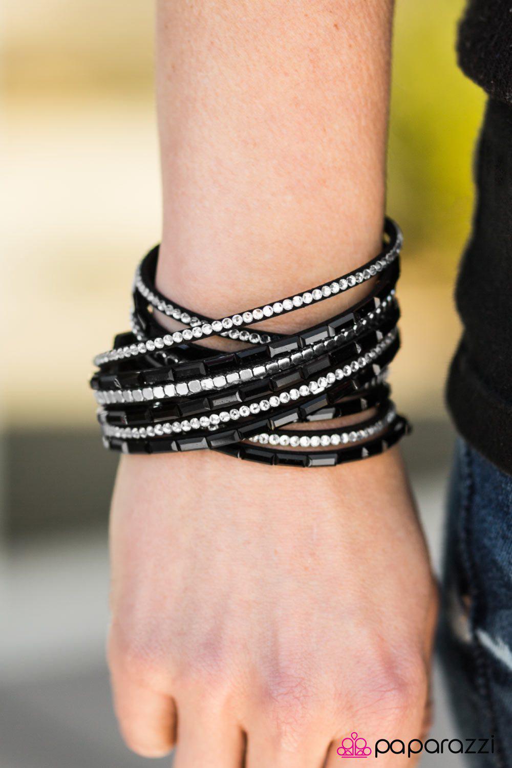 Gimme Some Sugar Black and Silver Double-wrap Snap Bracelet - Paparazzi Accessories- on model - CarasShop.com - Paparazzi Jewelry by Cara Jewels