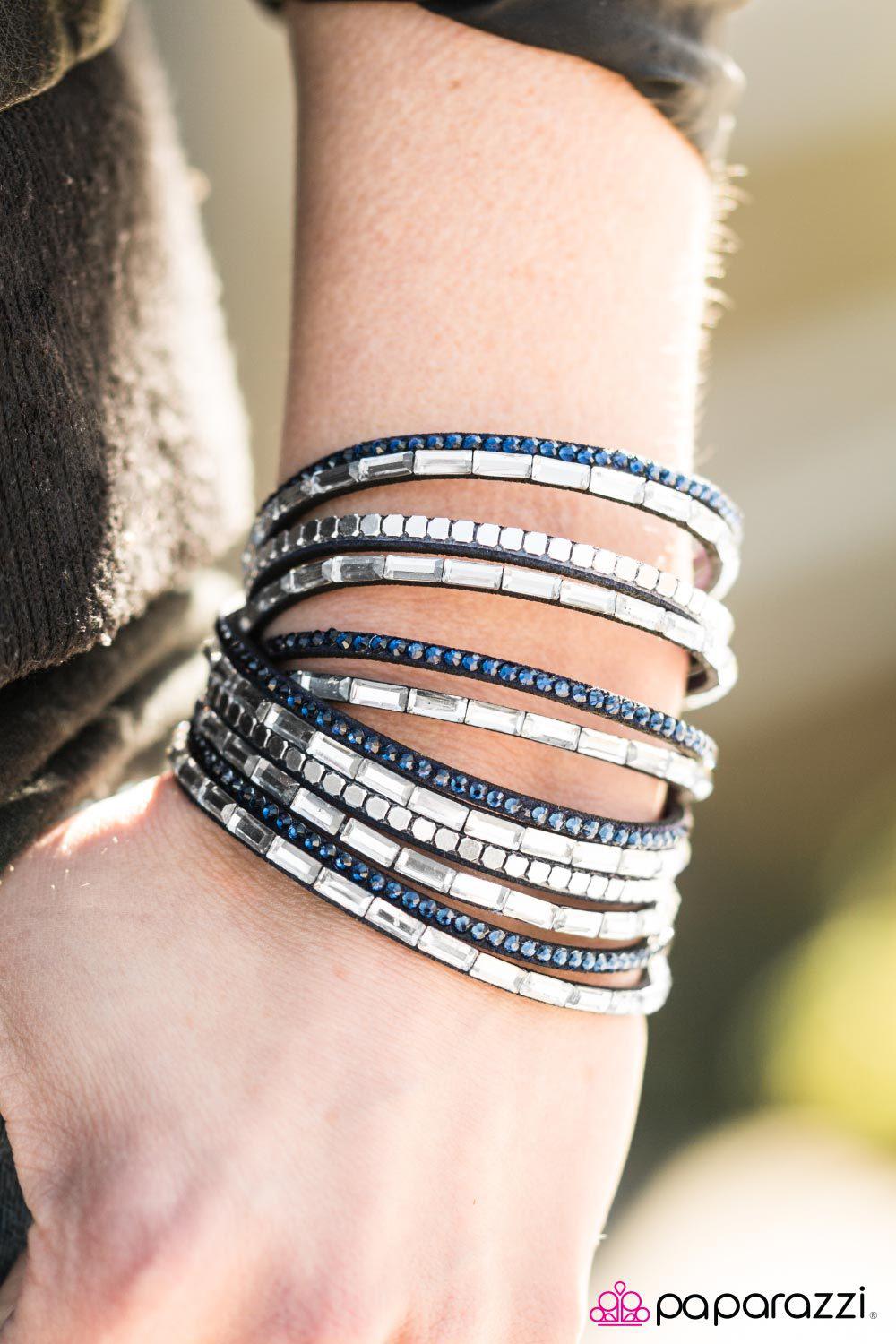 Gimme Some Sugar Blue Double-wrap Snap Bracelet - Paparazzi Accessories- on model - CarasShop.com - Paparazzi Jewelry by Cara Jewels