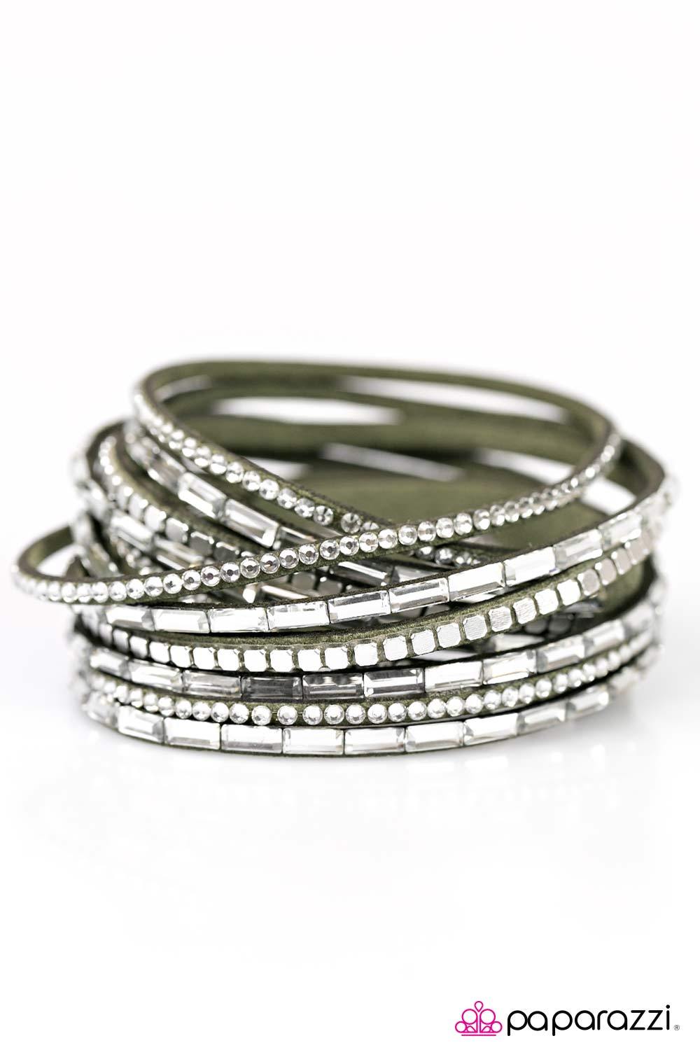 Gimme Some Sugar Green Double-wrap Snap Bracelet - Paparazzi Accessories- lightbox - CarasShop.com - Paparazzi Jewelry by Cara Jewels