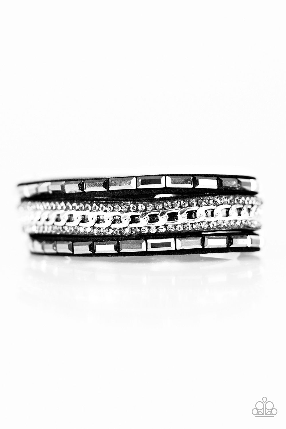 Girl Hustle Black and Silver Urban Wrap Snap Bracelet - Paparazzi Accessories- lightbox - CarasShop.com - Paparazzi Jewelry by Cara Jewels