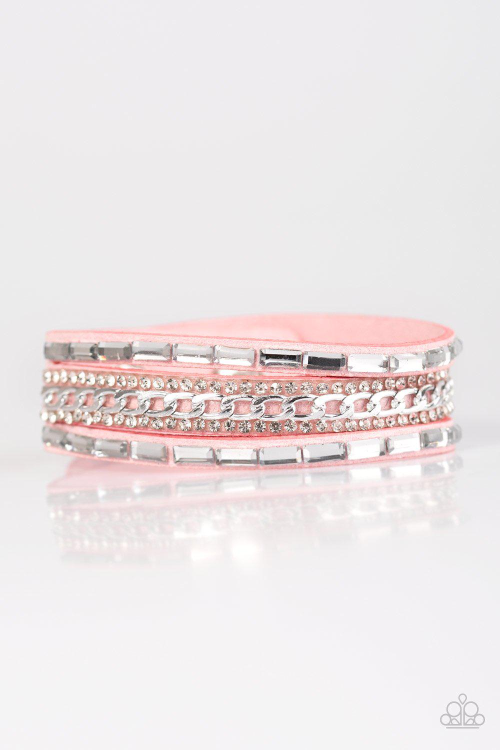 Girl Hustle Pink Wrap Snap Bracelet - Paparazzi Accessories- lightbox - CarasShop.com - Paparazzi Jewelry by Cara Jewels