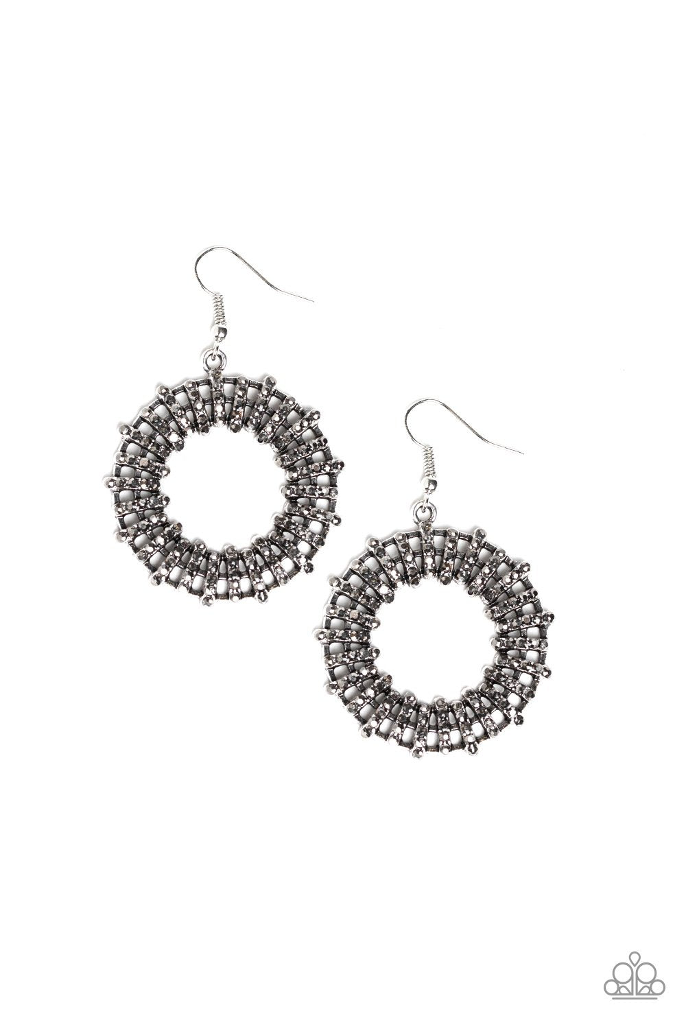 Girl of Your GLEAMS Silver and Hematite Earrings - Paparazzi Accessories- lightbox - CarasShop.com - Paparazzi Jewelry by Cara Jewels