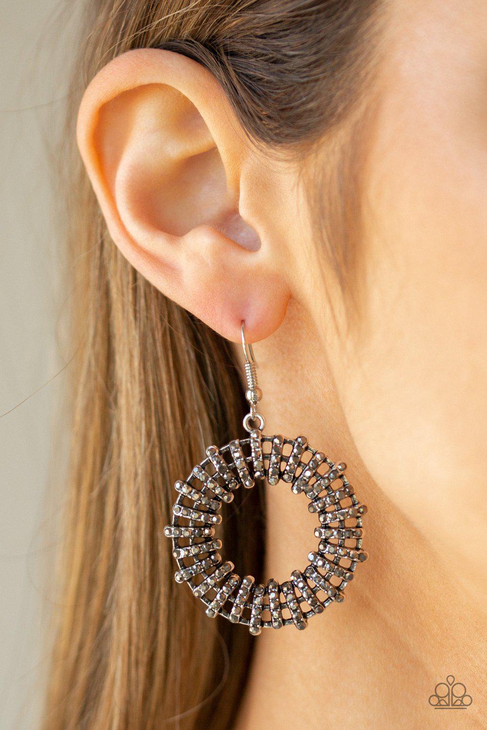 Girl of Your GLEAMS Silver and Hematite Earrings - Paparazzi Accessories- lightbox - CarasShop.com - Paparazzi Jewelry by Cara Jewels