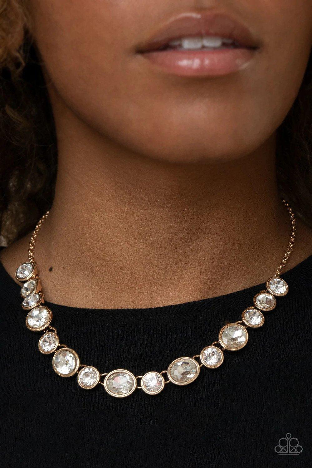 Girls Gotta Glow Gold Necklace - Paparazzi Accessories- on model - CarasShop.com - Paparazzi Jewelry by Cara Jewels