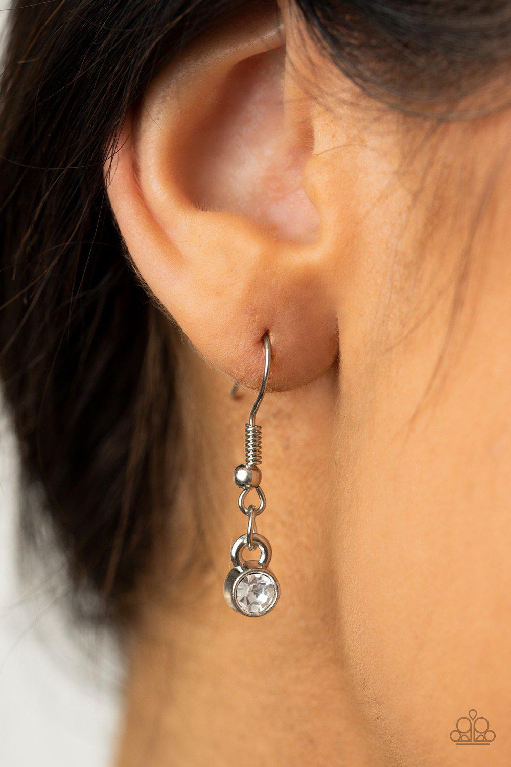 Girls Gotta Glow White Rhinestone Necklace - Paparazzi Accessories - free matching earrings -CarasShop.com - Paparazzi Jewelry by Cara Jewels