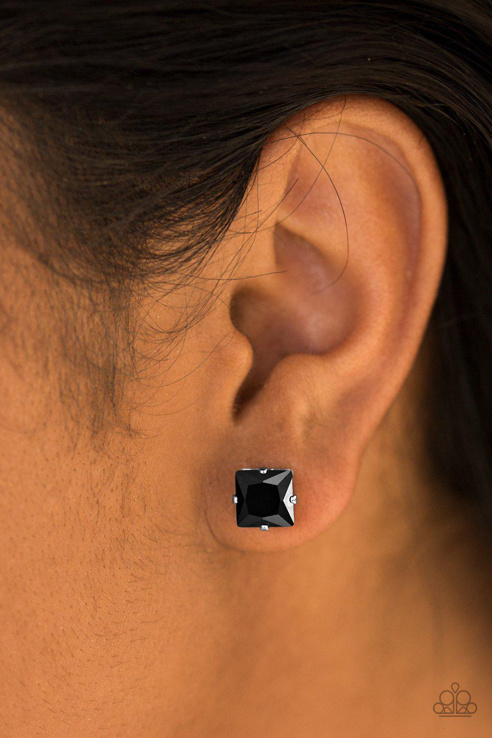 Girls Will Be Girls Black Post Earrings - Paparazzi Accessories- on model - CarasShop.com - Paparazzi Jewelry by Cara Jewels