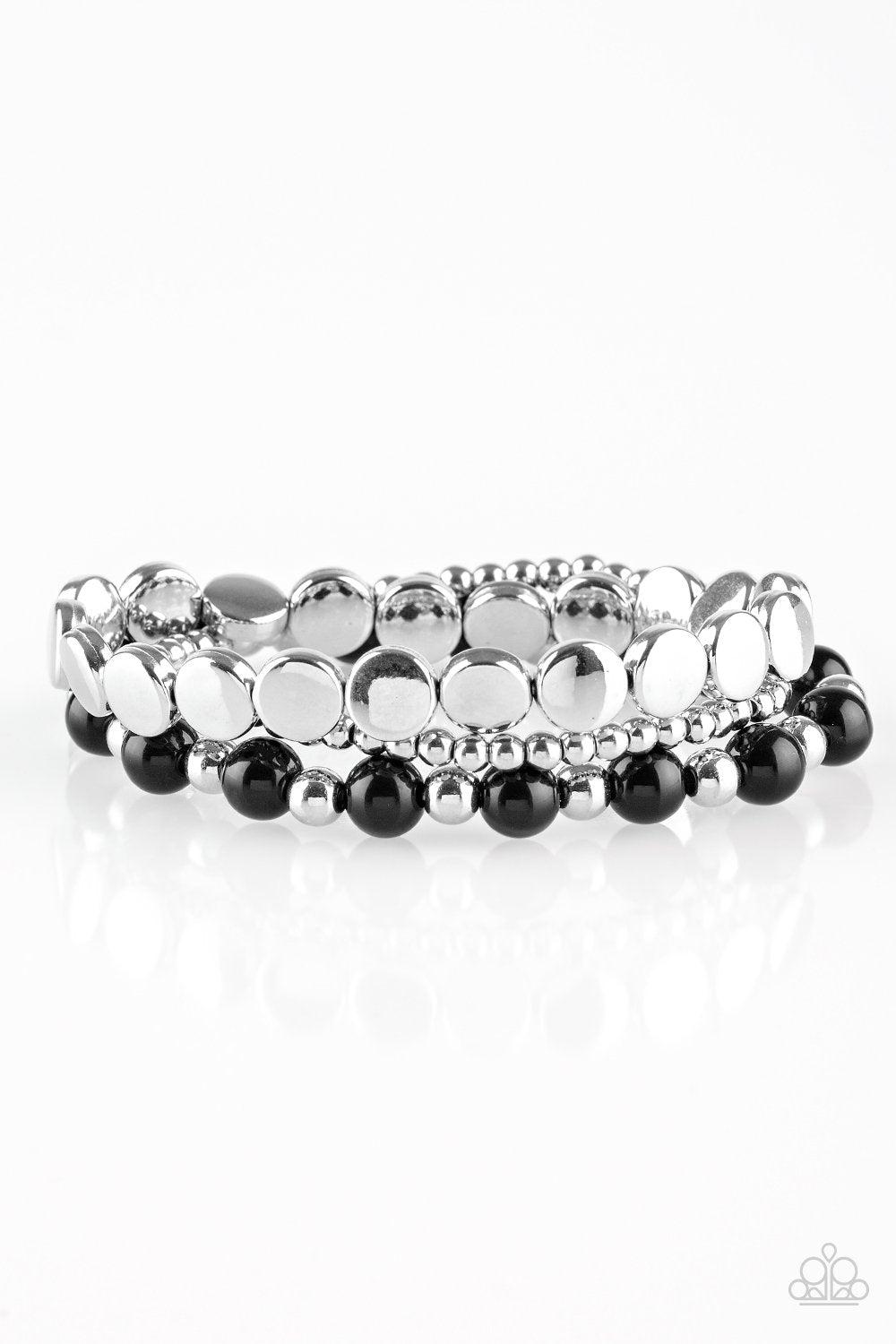Girly Girl Glamour Black and Silver Bracelet Set - Paparazzi Accessories- lightbox - CarasShop.com - Paparazzi Jewelry by Cara Jewels