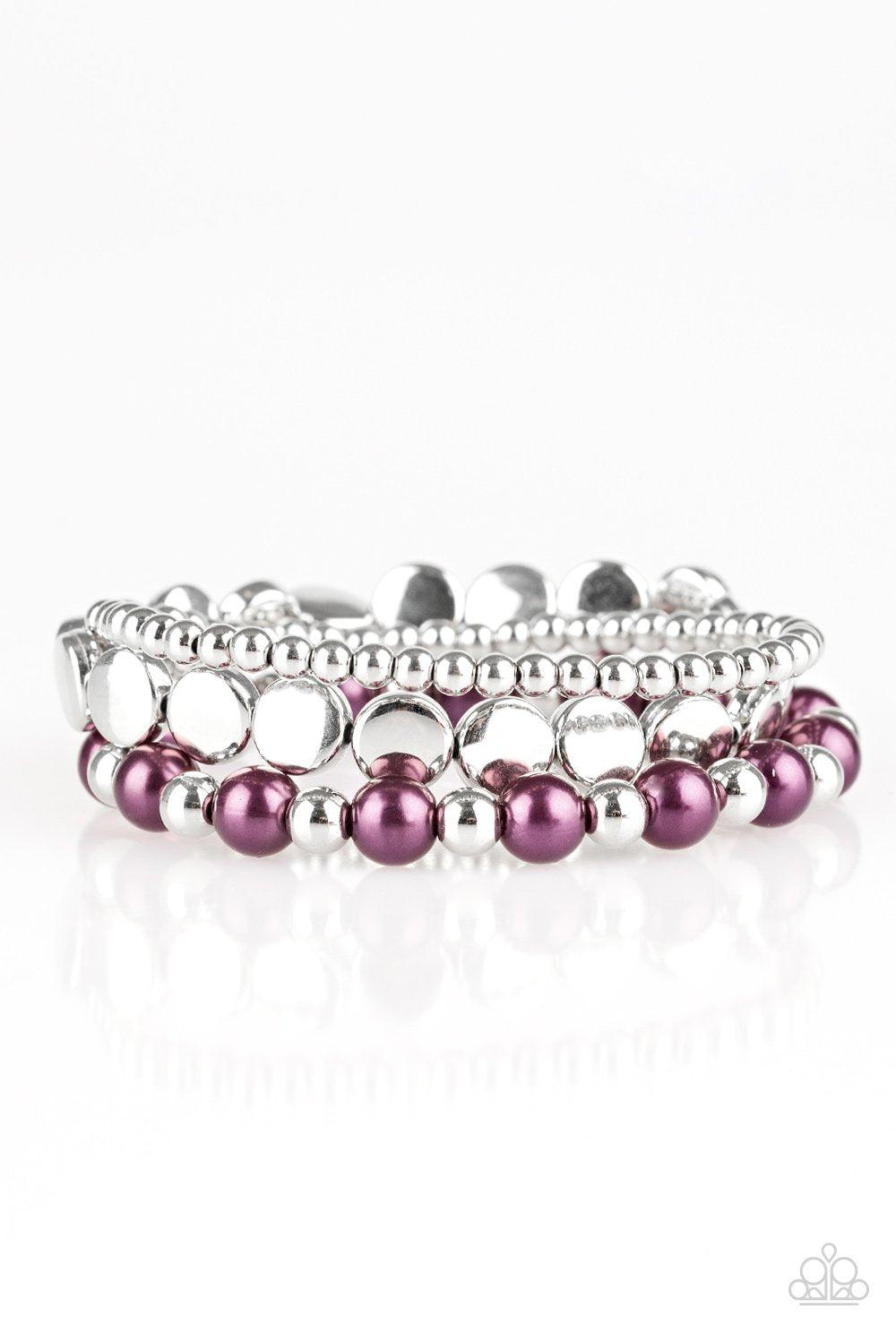 Girly Girl Glamour Silver and Purple Bracelet Set - Paparazzi Accessories- lightbox - CarasShop.com - Paparazzi Jewelry by Cara Jewels