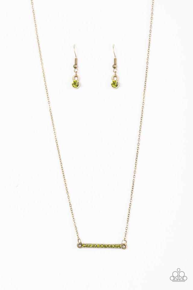 Give Me Some Glitter Green Rhinestone and Brass Necklace - Paparazzi Accessories- lightbox - CarasShop.com - Paparazzi Jewelry by Cara Jewels