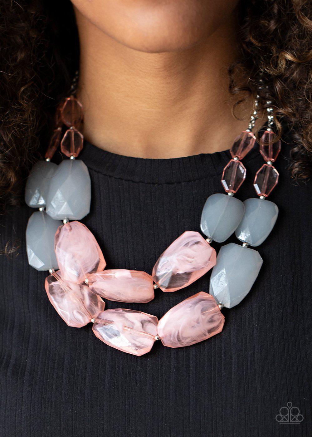Gives Me Chills Pink and Gray Necklace - Paparazzi Accessories- on model - CarasShop.com - Paparazzi Jewelry by Cara Jewels