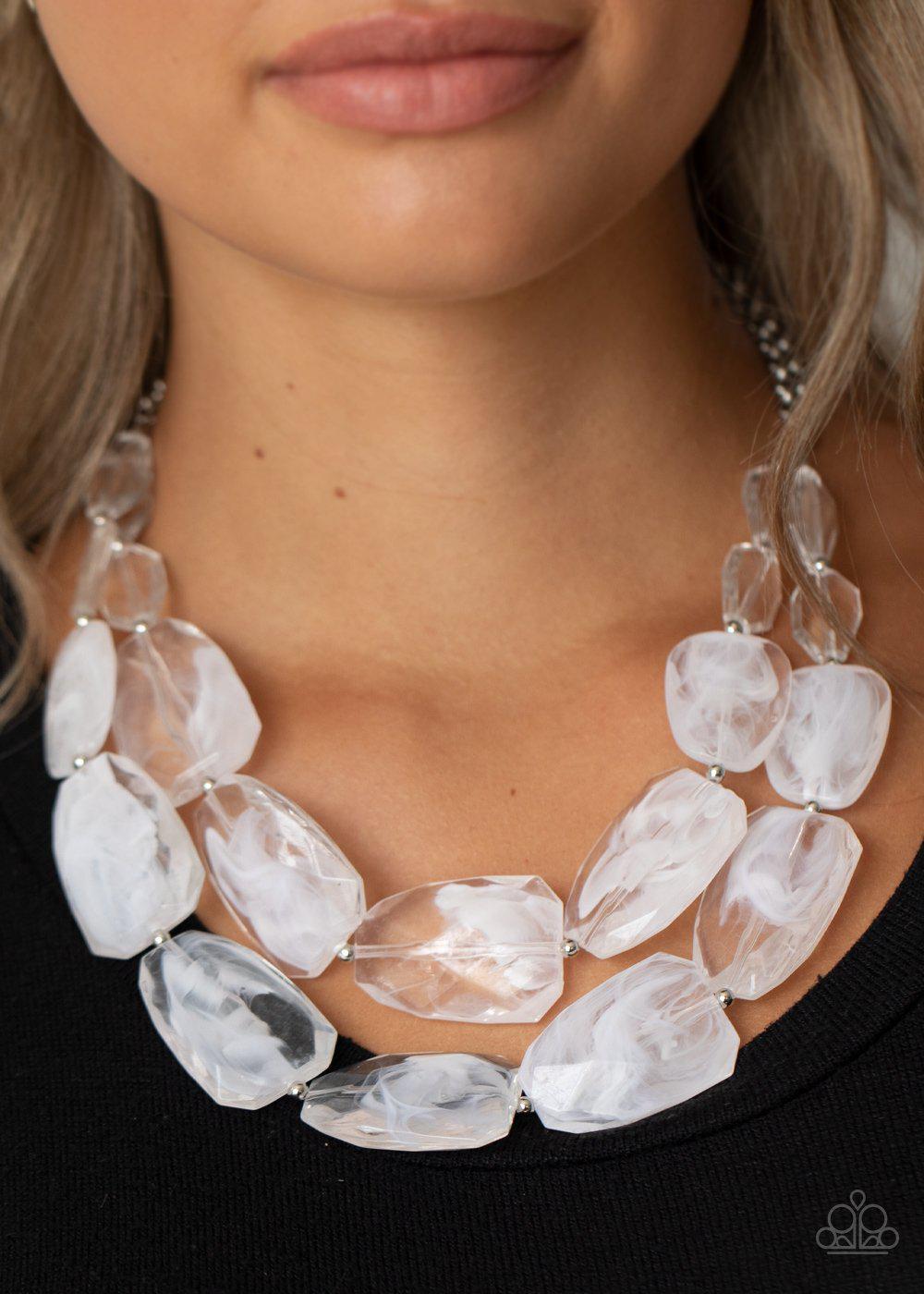 Gives Me Chills White Necklace - Paparazzi Accessories- on model - CarasShop.com - Paparazzi Jewelry by Cara Jewels