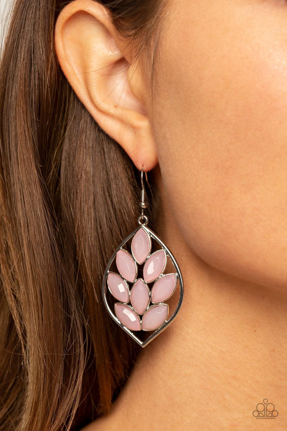 Glacial Glades Pink Earrings - Paparazzi Accessories- on model - CarasShop.com - Paparazzi Jewelry by Cara Jewels