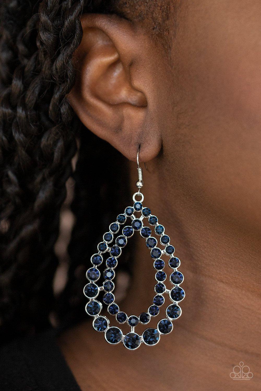 Glacial Glaze Blue Rhinestone Teardrop Earrings - Paparazzi Accessories- on model - CarasShop.com - Paparazzi Jewelry by Cara Jewels