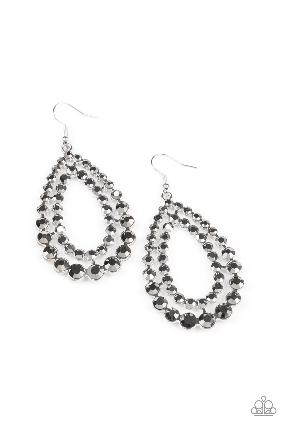 Glacial Glaze Silver Hematite Rhinestone Teardrop Earrings - Paparazzi Accessories- lightbox - CarasShop.com - Paparazzi Jewelry by Cara Jewels
