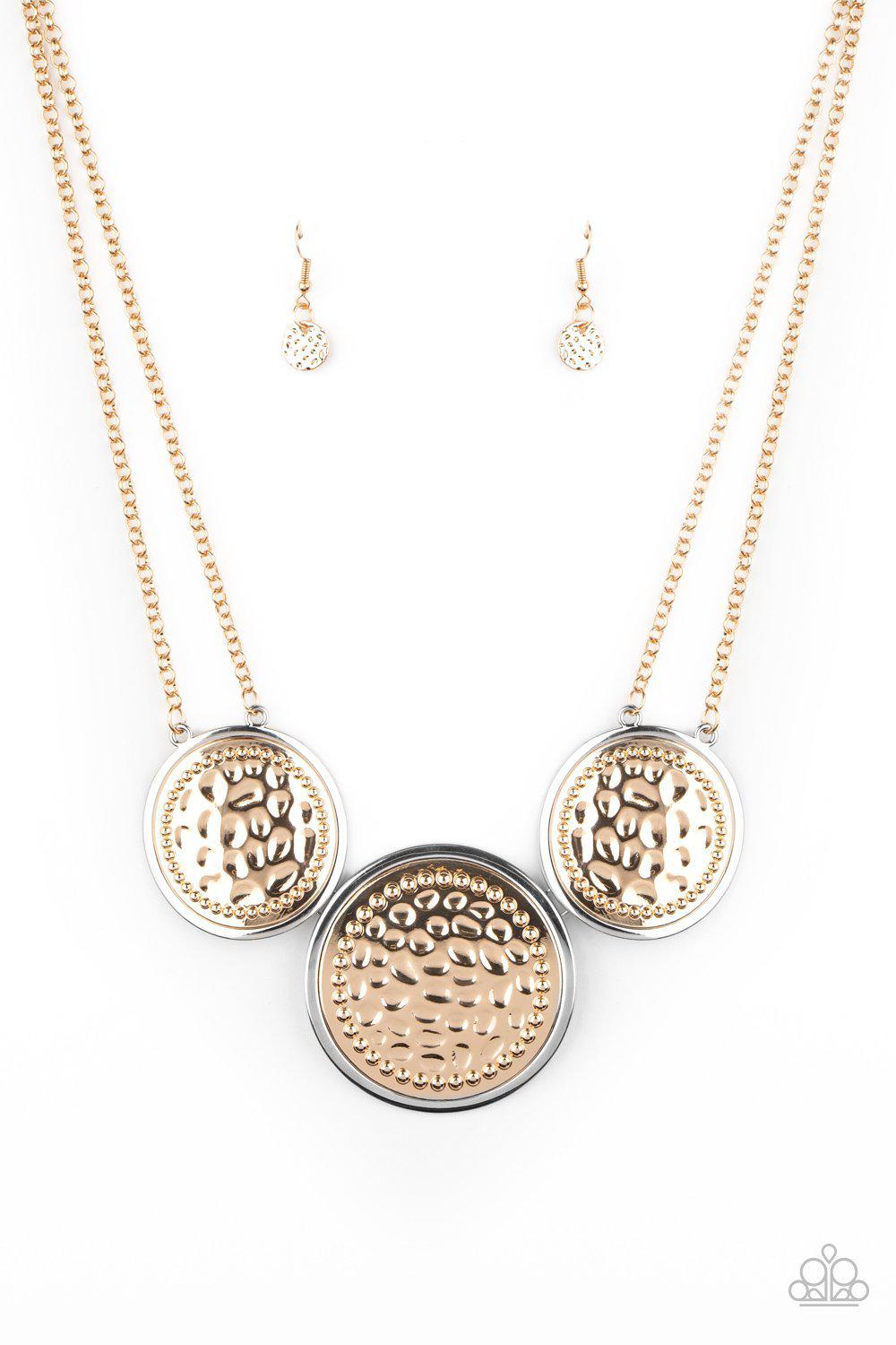Gladiator Glam Gold and Silver Necklace - Paparazzi Accessories- lightbox - CarasShop.com - Paparazzi Jewelry by Cara Jewels