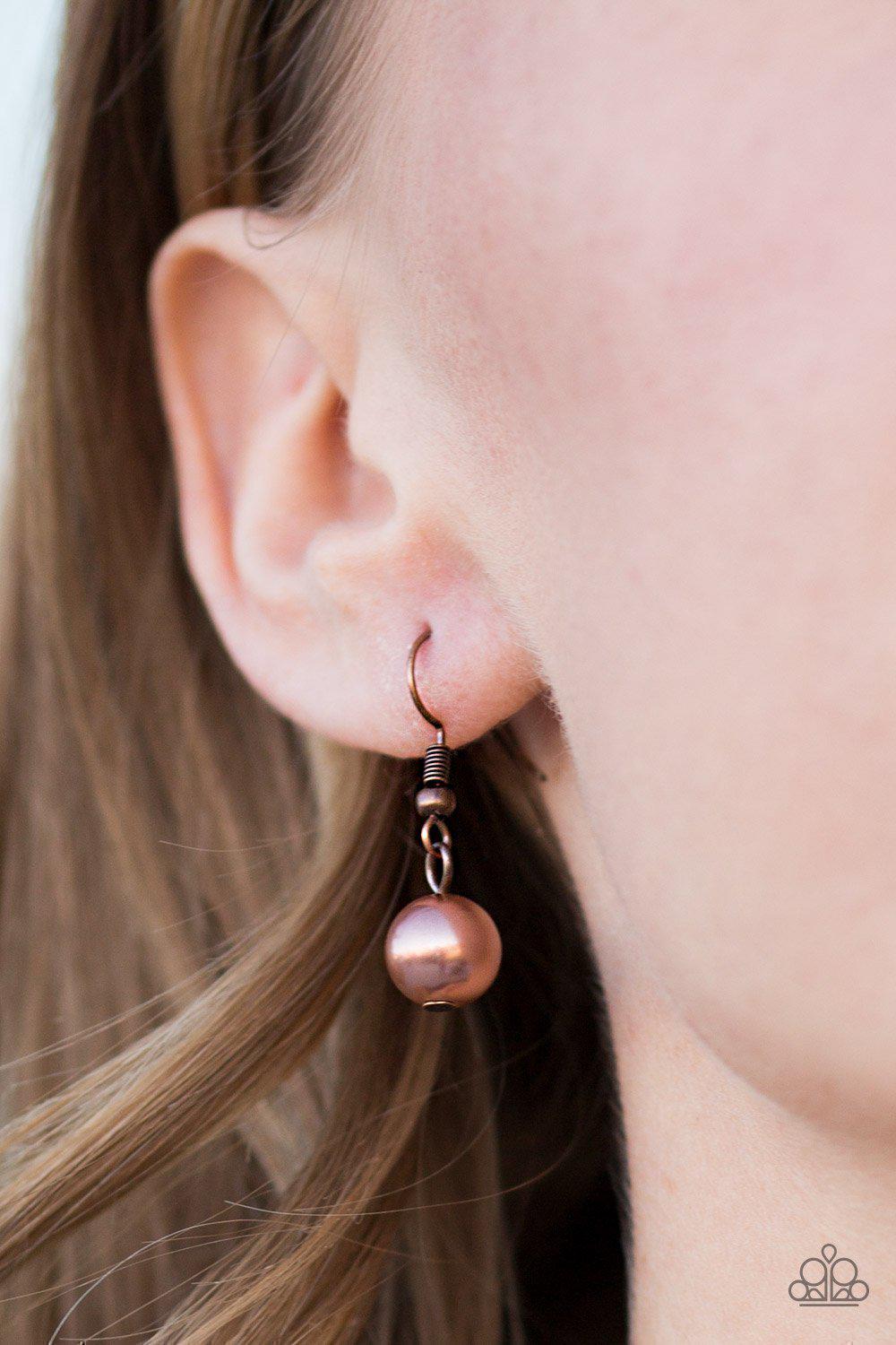 Glam and Grind Copper Pearl and Chain Necklace - Paparazzi Accessories - free matching earrings -CarasShop.com - Paparazzi Jewelry by Cara Jewels