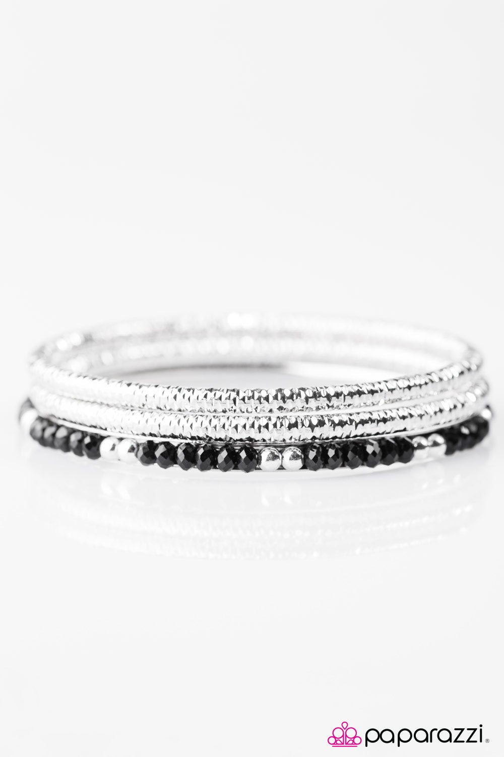 GLAM On! Black and Silver Bangle Bracelet Set - Paparazzi Accessories- lightbox - CarasShop.com - Paparazzi Jewelry by Cara Jewels
