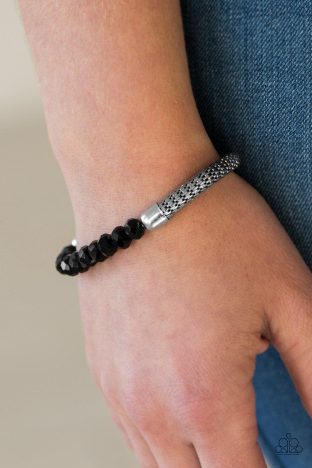 Glamorously Grunge Black Stretch Bracelet - Paparazzi Accessories- on model - CarasShop.com - Paparazzi Jewelry by Cara Jewels