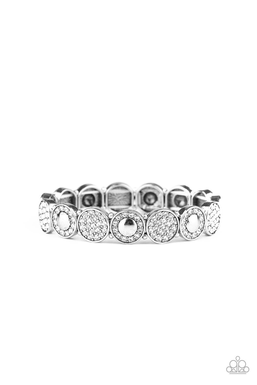 Glamour Garden White Rhinestone and Silver Bracelet - Paparazzi Accessories- lightbox - CarasShop.com - Paparazzi Jewelry by Cara Jewels