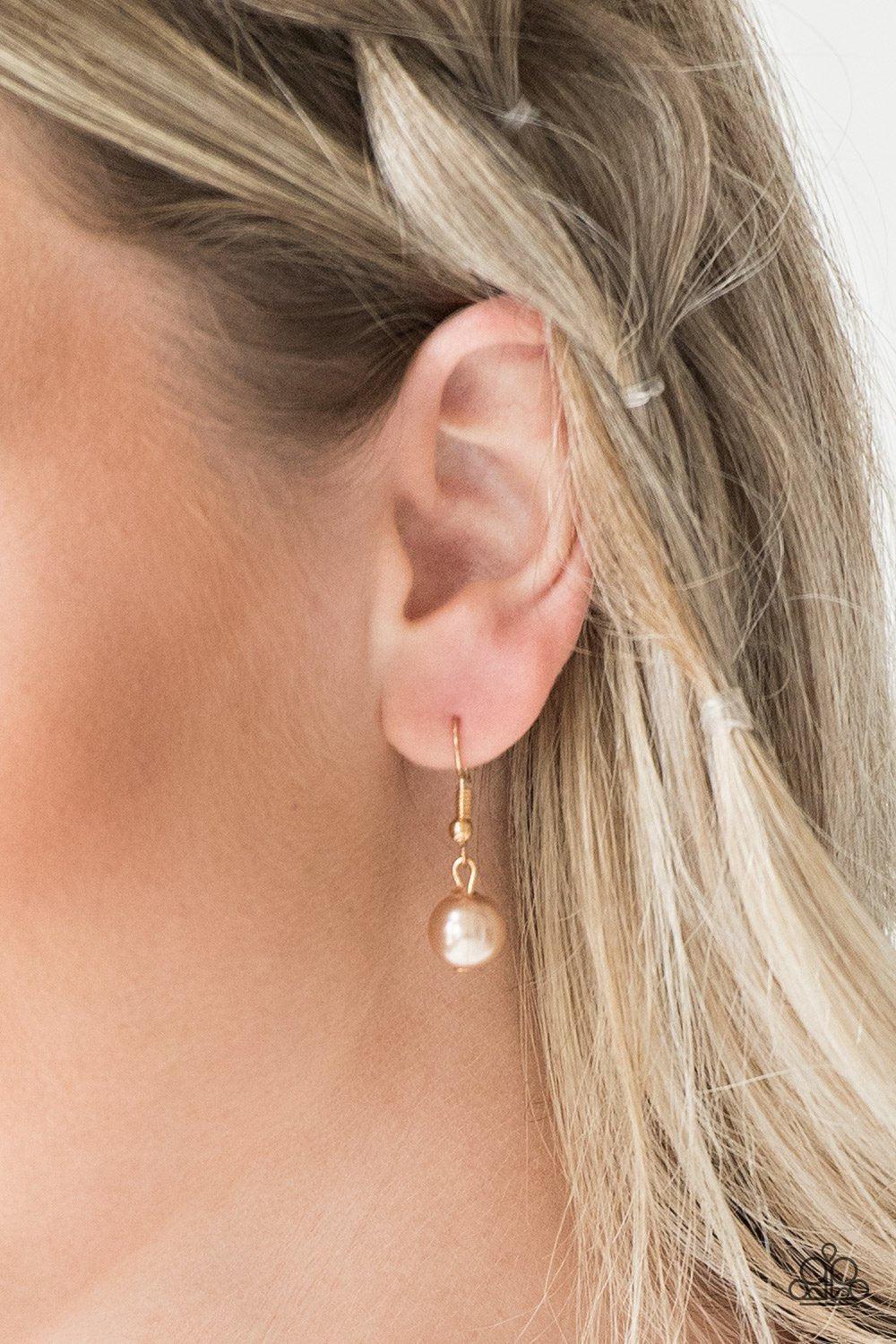 Glamour Girl Brown Pearl and Gold Necklace - Paparazzi Accessories - free matching earrings -CarasShop.com - Paparazzi Jewelry by Cara Jewels